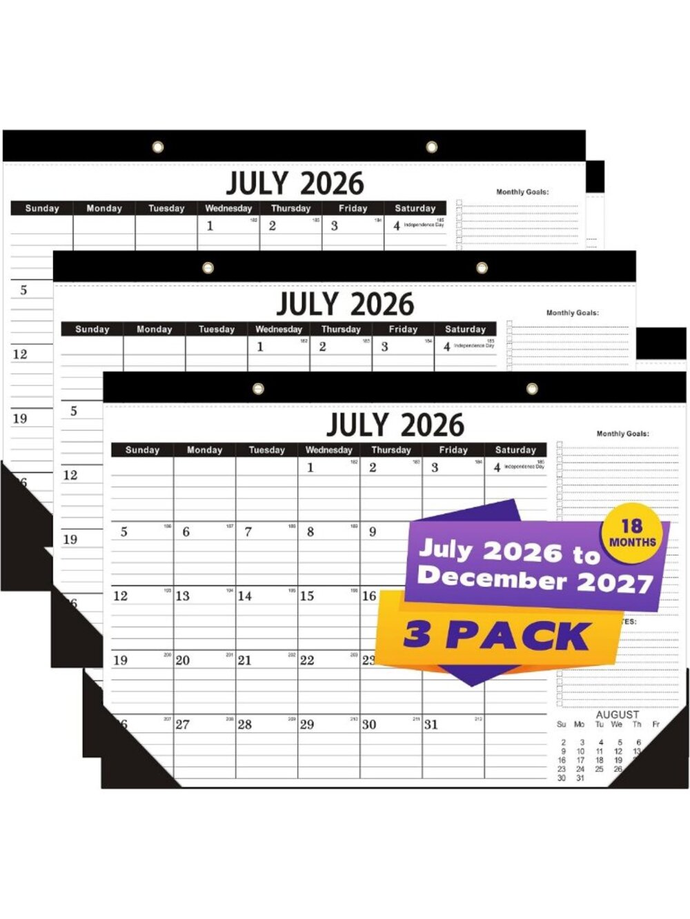 2026-2027 Desk Calendar Set - 18 Month Planner, Thick Paper, 17"x12